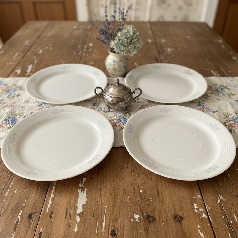 Lot Of 4 Vintage Corelle By Corning "Lace Bouquet" Luncheon Plates